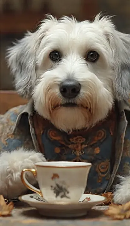 The wise-pup avatar mid-sentence, as drawn by the ios-expression2 example app on an iPhone 15