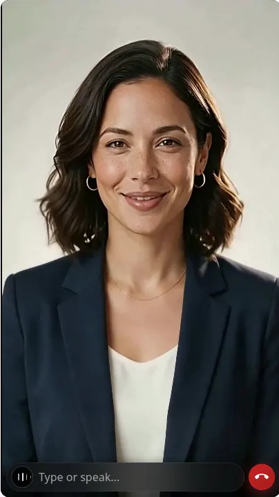 The sofia-ramirez avatar answering a spoken question in the web embed, in a plain HTML page